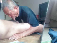 Old chinese grandpa sucking cock