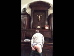 Old Priest Plays With A Dildo In Church