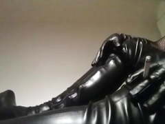 Crossdresser boots, gloves and smoke post suck.